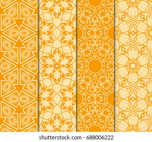 set of Decorative geometric floral repeating texture. Tribal ethnic arabic, indian ornament. vector illustration. orange color