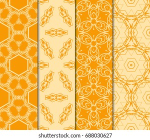 set of Decorative geometric floral repeating texture. Tribal ethnic arabic, indian ornament. vector illustration. orange color