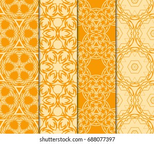 set of Decorative geometric floral repeating texture. Tribal ethnic arabic, indian ornament. vector illustration. orange color