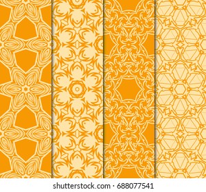 set of Decorative geometric floral repeating texture. Tribal ethnic arabic, indian ornament. vector illustration. orange color