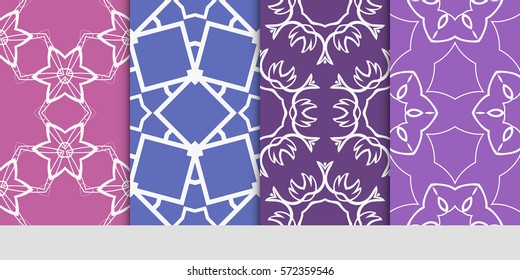 set of decorative geometric line pattern. linear floral and geometry seamless ornament. vector illustration. for design, wallpaper, fabric, invitation, brochure