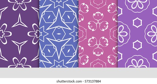set of decorative geometric line pattern. linear floral and geometry seamless ornament. vector illustration. for design, wallpaper, fabric, invitation, brochure