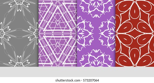 set of decorative geometric line pattern. linear floral and geometry seamless ornament. vector illustration. for design, wallpaper, fabric, invitation, brochure