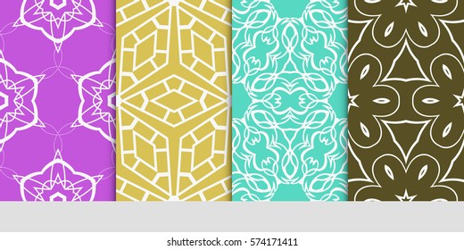set of decorative geometric line pattern. linear floral and geometry seamless ornament. vector illustration. for design, wallpaper, fabric, invitation, brochure
