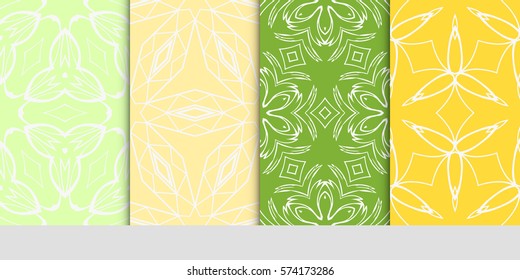 set of decorative geometric line pattern. linear floral and geometry seamless ornament. vector illustration. for design, wallpaper, fabric, invitation, brochure