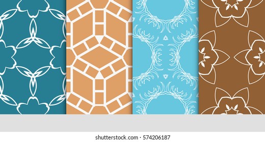 set of decorative geometric line pattern. linear floral and geometry seamless ornament. vector illustration. for design, wallpaper, fabric, invitation, brochure