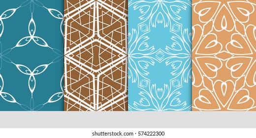set of decorative geometric line pattern. linear floral and geometry seamless ornament. vector illustration. for design, wallpaper, fabric, invitation, brochure