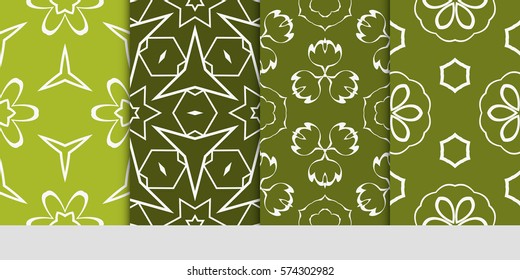 set of decorative geometric line pattern. linear floral and geometry seamless ornament. vector illustration. for design, wallpaper, fabric, invitation, brochure