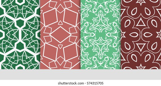 set of decorative geometric line pattern. linear floral and geometry seamless ornament. vector illustration. for design, wallpaper, fabric, invitation, brochure