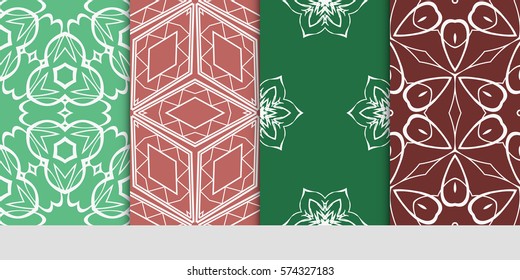 set of decorative geometric line pattern. linear floral and geometry seamless ornament. vector illustration. for design, wallpaper, fabric, invitation, brochure