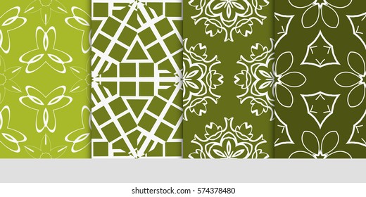 set of decorative geometric line pattern. linear floral and geometry seamless ornament. vector illustration. for design, wallpaper, fabric, invitation, brochure