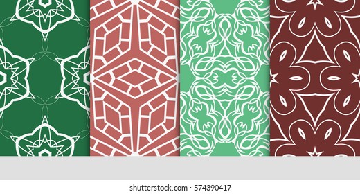 set of decorative geometric line pattern. linear floral and geometry seamless ornament. vector illustration. for design, wallpaper, fabric, invitation, brochure