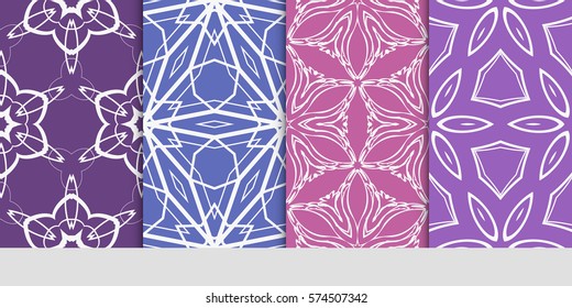 set of decorative geometric line pattern. linear floral and geometry seamless ornament. vector illustration. for design, wallpaper, fabric, invitation, brochure