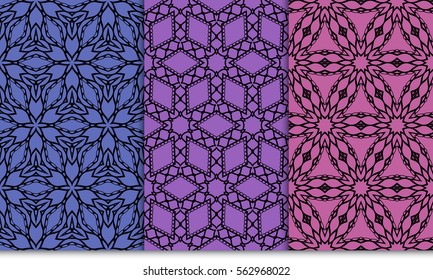 set of decorative geometric ornament. styish floral seamless pattern. for print, wallpaper, decor, fabric