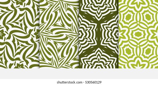 set of decorative Geometric seamless pattern. Modern ornament. green color. Vector illustration. For the interior design, wallpaper, decoration print, fill pages
