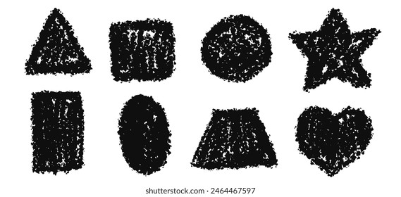 Set of decorative geometric shapes, rough chalk shapes. Vector graphics.