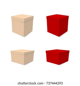 Set of decorative gift boxes for Christmas. Red and white collection vector illustration. The container for the New Year.