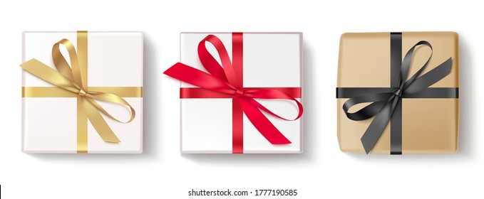 
Set of decorative gift boxes isolated on white. Holiday decoration. Black friday sale collection. Vector illustration.