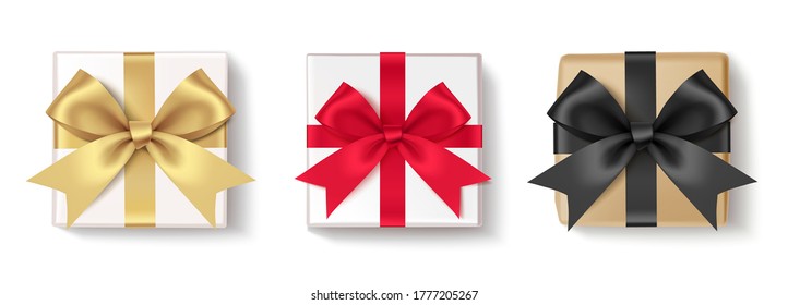 Set of decorative gift boxes isolated on white. Holiday decoration. Black friday sale collection. Vector illustration.