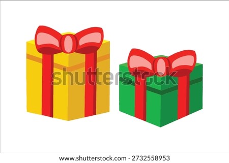 Set of decorative gift boxes isolated on white. Gift box bow emoji. Surprise present gift box illustration. Vector birthday ribbon symbol sign icon. Holiday decoration. Black friday sale collection.