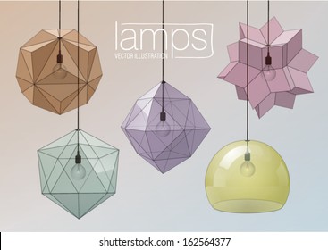 Set of decorative glass ceiling lights. Geometric form