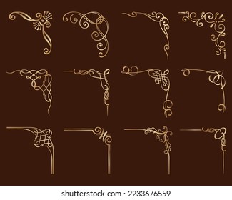 Set Of Decorative Gold Corner Frames Free Vector Image