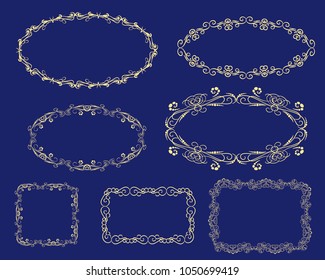 Set of decorative gold frames on the dark background.