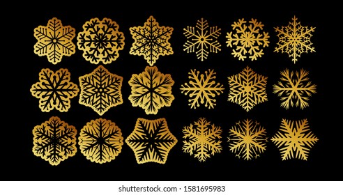 Set of decorative gold snowflakes	
