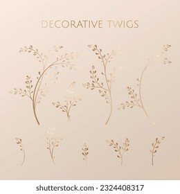 Set of decorative gold twigs.