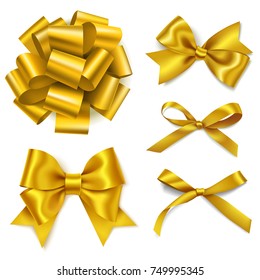 Set Decorative Golden Bows Horizontal Yellow Stock Vector (Royalty Free ...