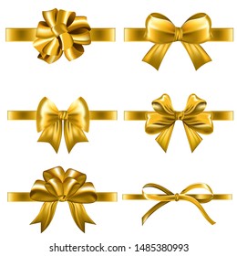 Set Decorative Golden Bows Horizontal Yellow Stock Vector (Royalty Free ...