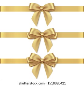 Gold gift bow with horizontal ribbon isolated Vector Image