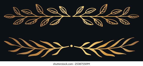 Um conjunto de divisores dourados decorativos. Vetor no plano de fundo preto