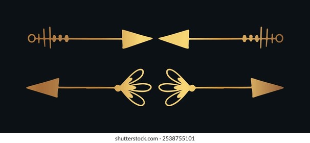 Un conjunto de divisores dorados decorativos. Vector sobre fondo negro