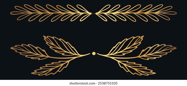 A set of decorative golden dividers. Vector on black background