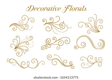 set of decorative golden florals ornamental design