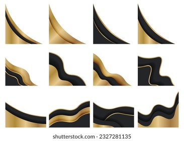 Set of decorative golden luxury corner shape, Gold frame element decoration set vector illustration 