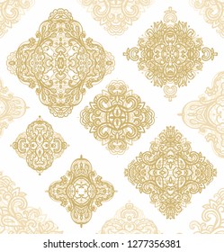 Set of decorative golden ornaments on white background