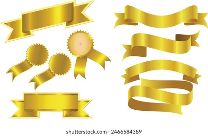 Set of decorative golden ribbon banners isolated on white, golden Bow With Ribbons Set, With Gradient Mesh, Vector Illustration, Vector golden ribbons. Ribbon banner set, golden Ribbon banner set.