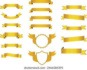 Set of decorative golden ribbon banners isolated on white, golden Bow With Ribbons Set, With Gradient Mesh, Vector Illustration, Vector golden ribbons. Ribbon banner set, golden Ribbon banner set.