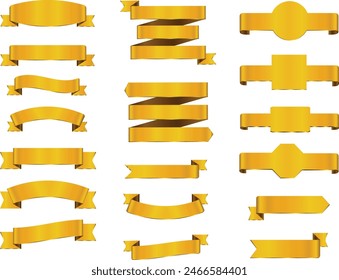 Set of decorative golden ribbon banners isolated on white, golden Bow With Ribbons Set, With Gradient Mesh, Vector Illustration, Vector golden ribbons. Ribbon banner set, golden Ribbon banner set.