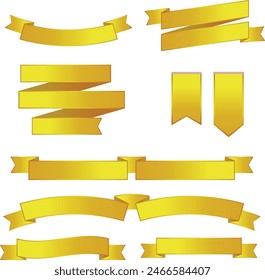 Set of decorative golden ribbon banners isolated on white, golden Bow With Ribbons Set, With Gradient Mesh, Vector Illustration, Vector golden ribbons. Ribbon banner set, golden Ribbon banner set.