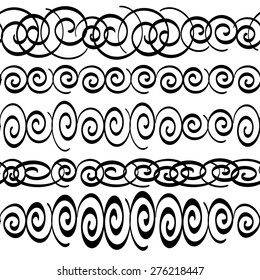 Set of decorative graphical borders for your design. Horizontal borders from twisted lines and circular elements.