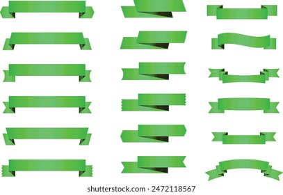 Conjunto de Anuncios de cinta verde decorativo aislado en blanco, arco verde con conjunto de cintas, con malla degradada, Ilustración vectorial, cintas verdes de Vector. Conjunto de Anuncio de cinta, conjunto de Anuncio de cinta, cintas verdes. 