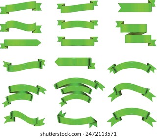 Set of decorative green ribbon banners isolated on white, Green Bow With Ribbons Set, With Gradient Mesh, Vector Illustration, Vector green ribbons.Ribbon banner set,Ribbon banner set, Green ribbons. 