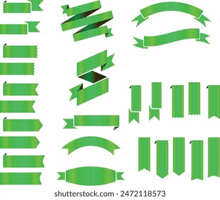 Set of decorative green ribbon banners isolated on white, Green Bow With Ribbons Set, With Gradient Mesh, Vector Illustration, Vector green ribbons.Ribbon banner set,Ribbon banner set, Green ribbons. 