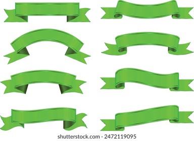 Set of decorative green ribbon banners isolated on white, Green Bow With Ribbons Set, With Gradient Mesh, Vector Illustration, Vector green ribbons.Ribbon banner set,Ribbon banner set, Green ribbons. 