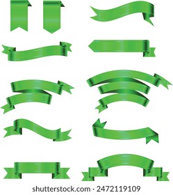 Set of decorative green ribbon banners isolated on white, Green Bow With Ribbons Set, With Gradient Mesh, Vector Illustration, Vector green ribbons.Ribbon banner set,Ribbon banner set, Green ribbons. 