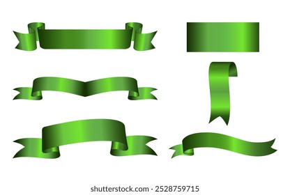Set of decorative green ribbon banners isolated on white. Green Bow With Ribbons Set. Vector green ribbons. Ribbon banner set. Green ribbons. Blank flag, tape for text, price tag, sale label. EPS10