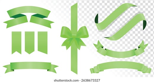 Set of decorative green ribbon banners isolated on white, Green Bow With Ribbon Set, With Gradient Mesh, Vector Illustration, Vector green ribbons. Ribbon banner set, Ribbon banner set, Green ribbons.